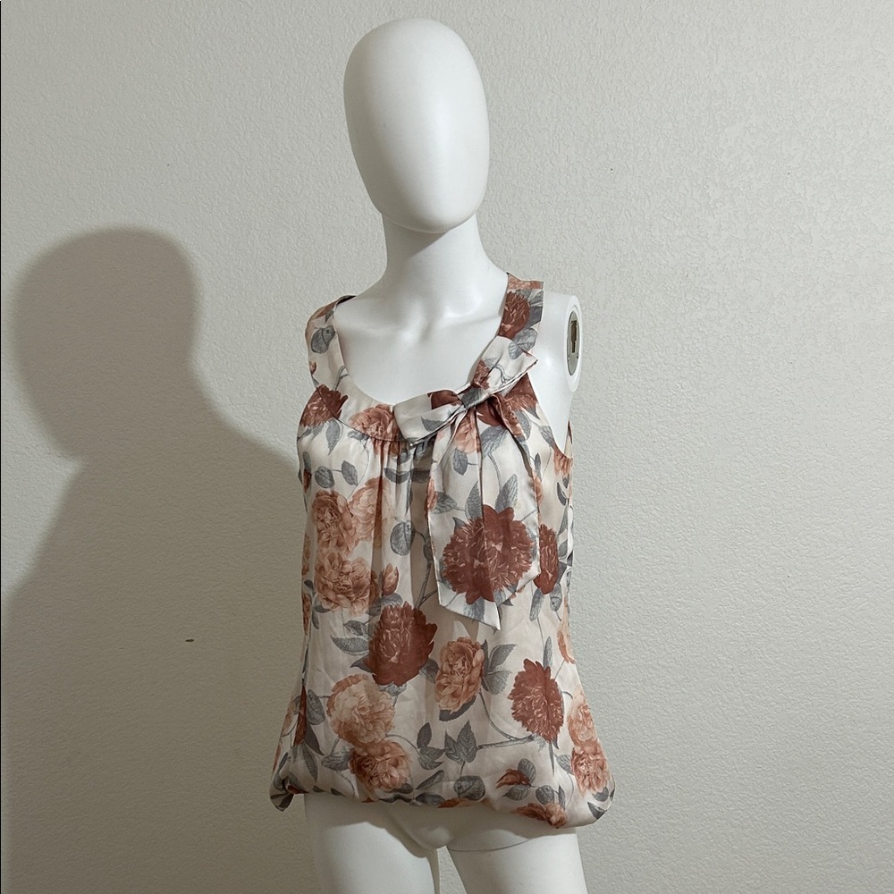 H&M Cream Floral Bow-Front Sleeveless Camisole with Rust Flowers